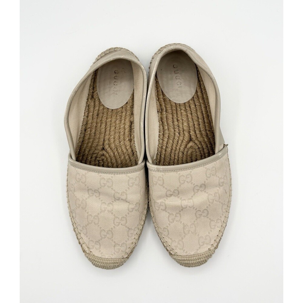 Gucci Off White/Cream GG Canvas and Leather Slip On Espadrille Flats EU 37.5